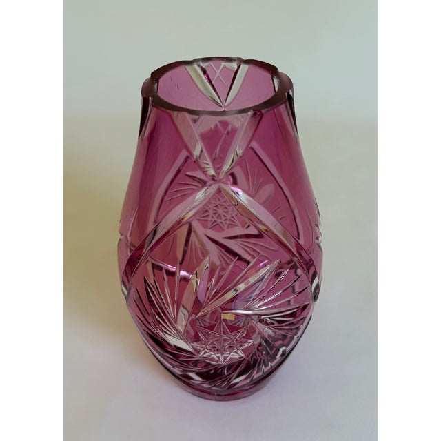 Mid-Century Modern Cranberry Pink Cut-to-Clear Cased Glass Vase For Sale - Image 3 of 6