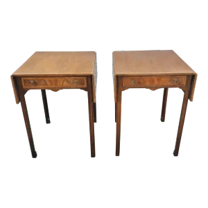 Pair of 1930s George III Cross-Banded Mahogany Inlay Pembroke Tables