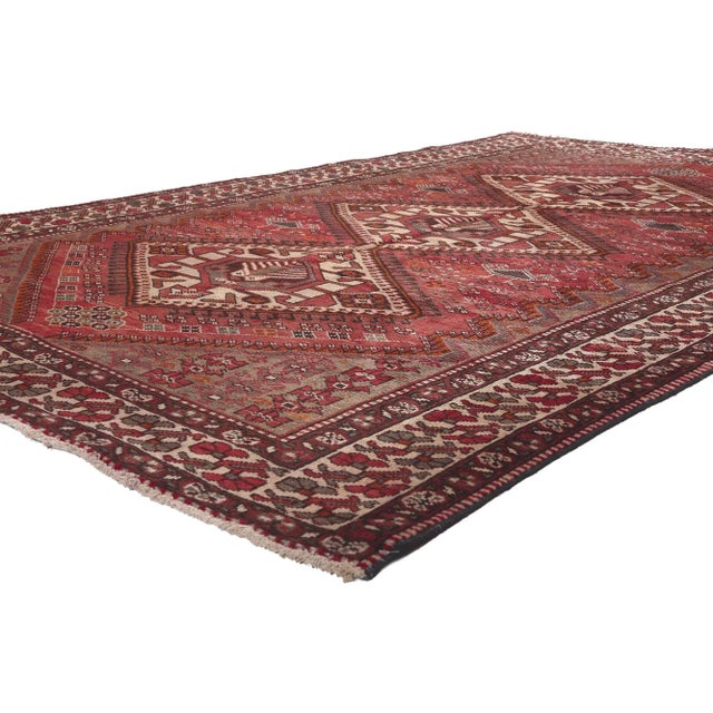 75879 Vintage Persian Hamadan Rug, 06'04 x 09'10. Nomadic charm meets decidedly dramatic in this vintage Persian Hamadan...