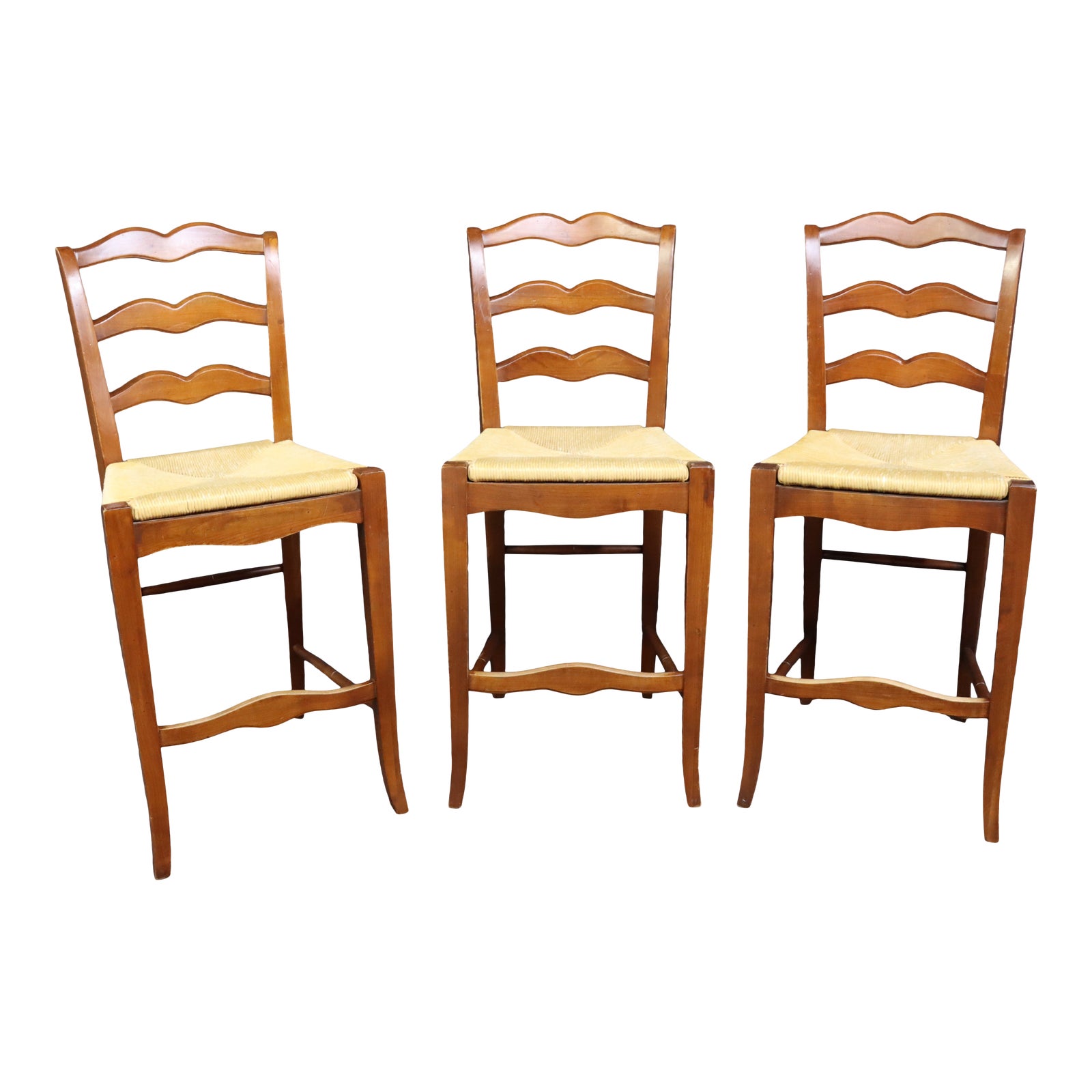 3 Ethan Allen Ladderback Rush Seat Bar Stools Chairish