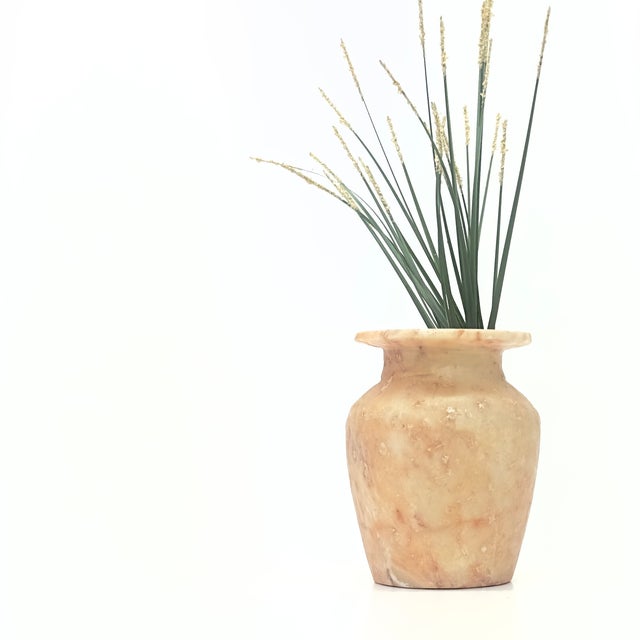 This is a stunning, antique, Egyptian alabaster hand-carved vessel. Crafted from warm, naturally veined, translucent...