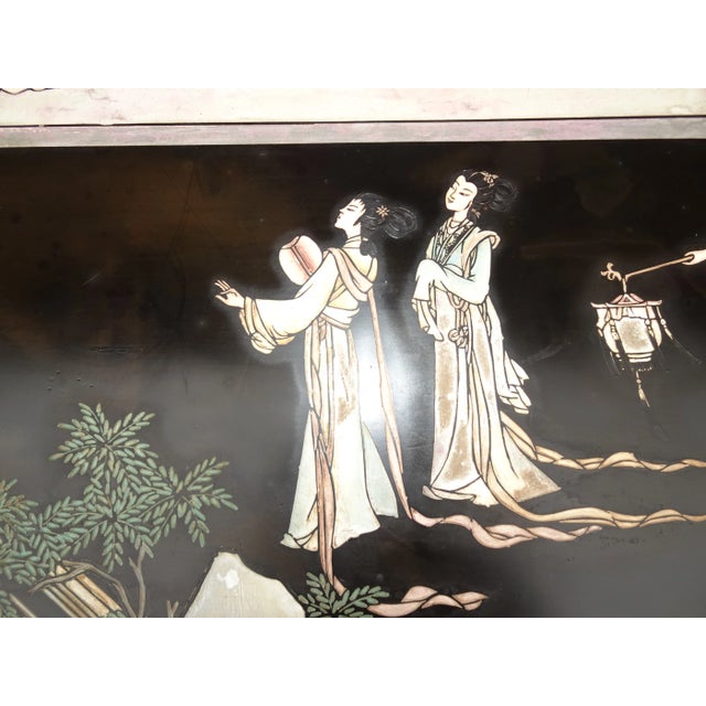 Vintage Oriental Asian Black Chinoiserie Coffee Table Storage Box For Sale - Image 10 of 13