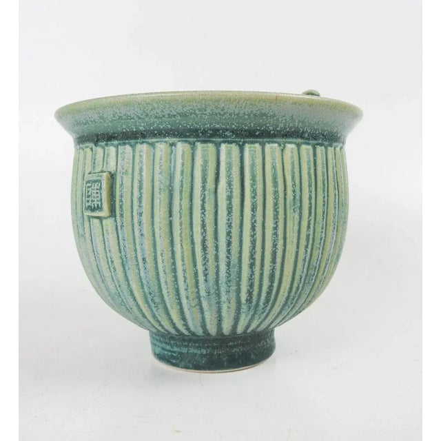 V Chin Blue Green Porcelain Studio Pottery Bowl Vase Vorakit Chinookoswong For Sale - Image 4 of 9