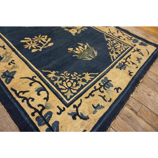 Exceptional Navy Blue Color With Great Florid Design Antique Chinese Peking Rug For Sale - Image 14 of 14