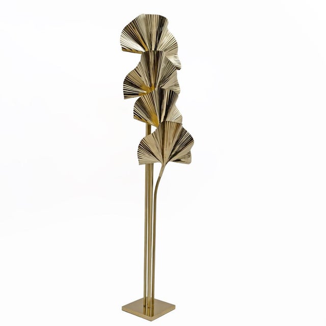 Mid-Century Modern Italian Brass Gingko Floor Lamp in the style of Tommaso Barbi, 2000 For Sale - Image 3 of 11