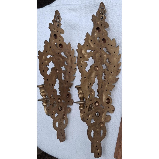 Vintage 1962 Burwood Products Co. Matched Pair Gold Rococo Wall Candle Sconces — Hollywood Regency, Made in Usa For Sale - Image 9 of 13