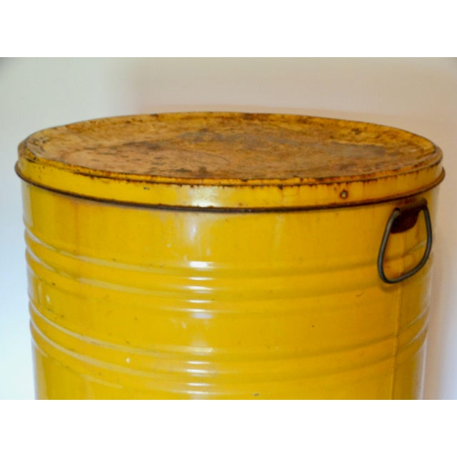 Large Industrial Lard Metal Tin Mustard Color, 20.25 Inches Height For Sale - Image 6 of 10