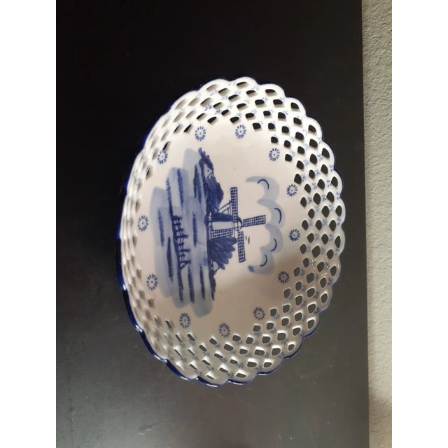 1980s Delfts Holland Reticular Decorative Bowl and Toothpick Holder - 2 Pieces For Sale In Dallas - Image 6 of 10