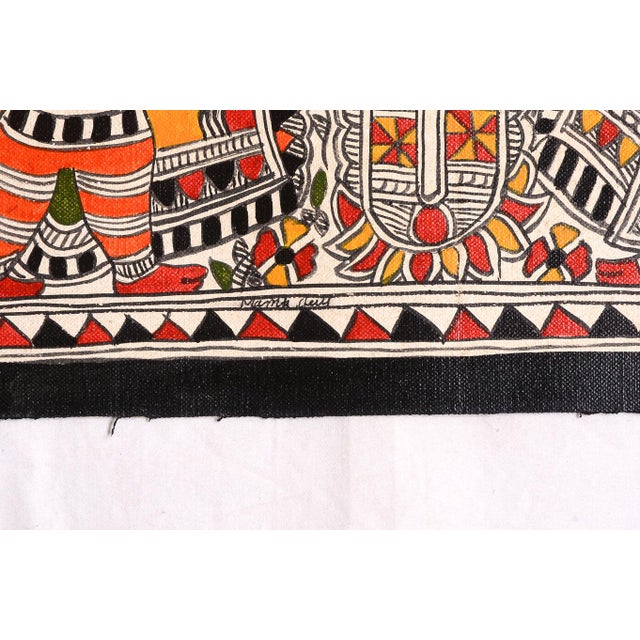 Folk Art Mamta Devi (National Award Winner, 2016) – Hand-Painted Madhubani Folk Art With Traditional Figures For Sale - Image 3 of 4
