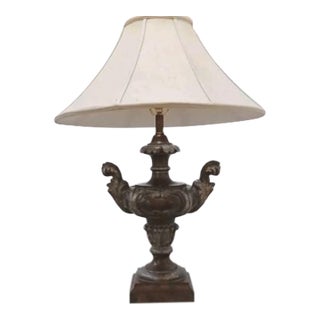 1950s Royal Edwardian Carved Urn Lamp Brown Bronzed Renaissance Avant-Garde W Shade For Sale