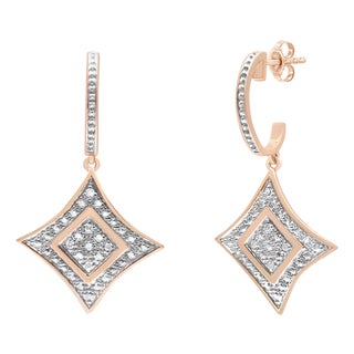14K Rose Gold Plated .925 Sterling Silver Round-Cut Diamond Accent Dangle Rhombus Earrings (H-I Color, I2-I3 Clarity) For Sale