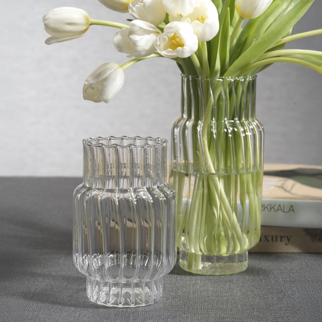 Mimo Clear Optic Glass Vases, Set of 2 For Sale - Image 4 of 6