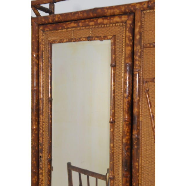 Wood 20th Century Victorian English Bamboo and Rattan Wardrobe with Chair, 1920, Set of 2 For Sale - Image 7 of 11