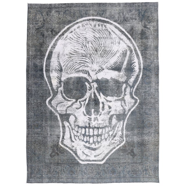 80275 Vintage Overdyed Skull Rug Inspired by Alexander McQueen, 09'08 x 13'01. Vanitas Noire: The Overdyed Skull...