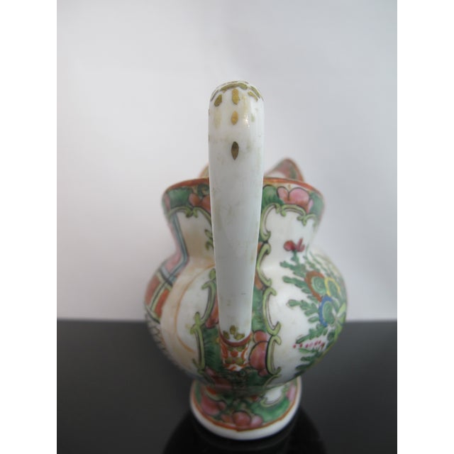 Rose Antique Chinese Famille Rose Medallion Heavy Porcelain Gravy Boat Saucer Pitcher For Sale - Image 8 of 9