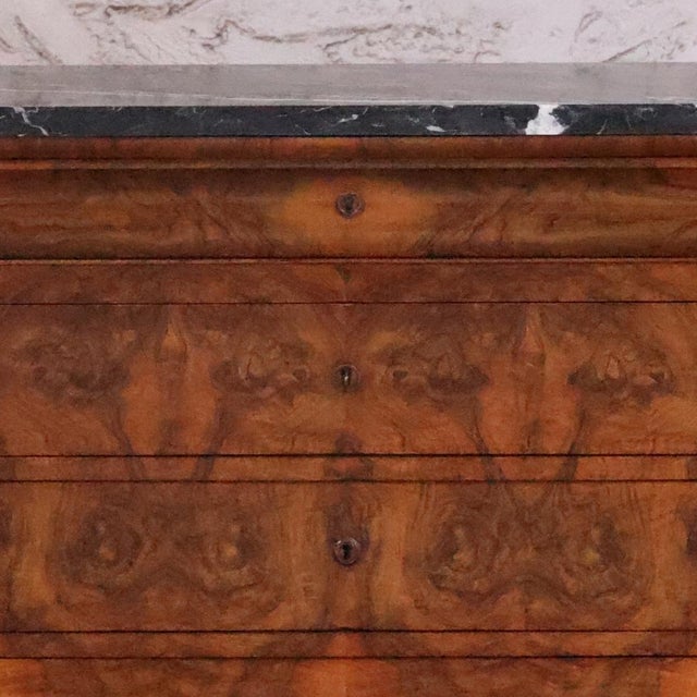 19th Century 19th Century Louis Philippe Burled Walnut Chest With Black Marble Top For Sale - Image 5 of 6
