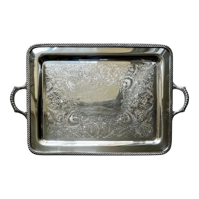 Large Antique W M Rogers Silver Plated Tray For Sale