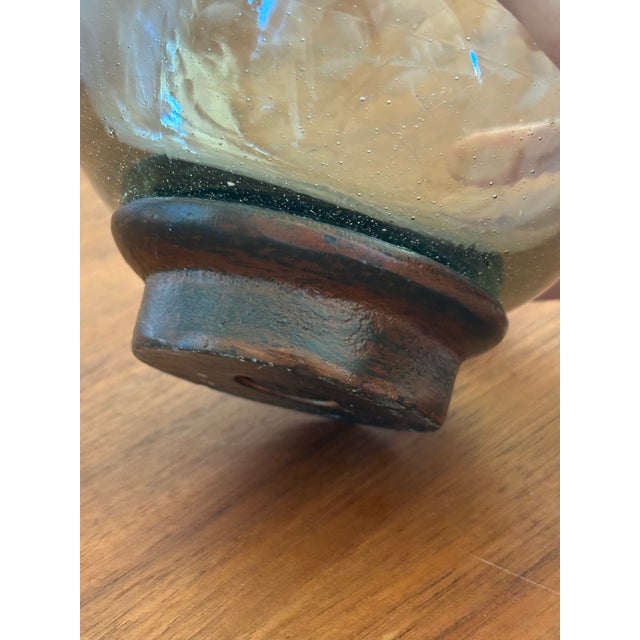 1990s Vintage Jan Barboglio Smoked Glass Vessel With Forged Metal Base For Sale - Image 5 of 6