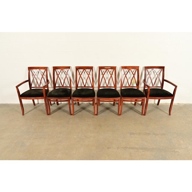 An outstanding set of six Regency or Neoclassical style dining chairs By Bernhardt USA, Circa Late 20th Century Carved...