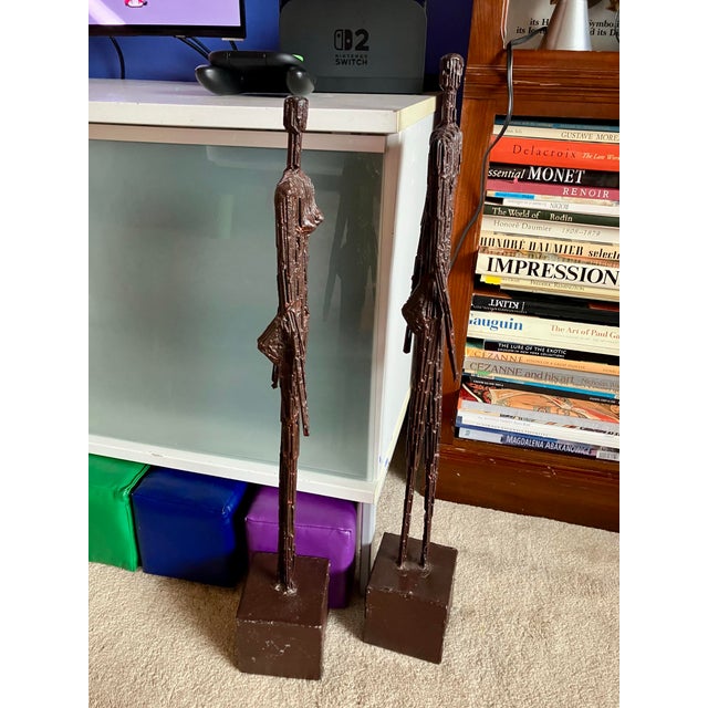 Vintage Abstract Brutalist Sculptural figures in the manner of artist Alberto Giacometti. Unsigned, beautiful pieces made...