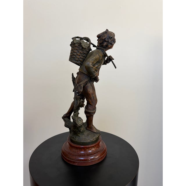 French Provincial Antique French Vendangeur Spelter Sculpture After Moreau For Sale - Image 3 of 13