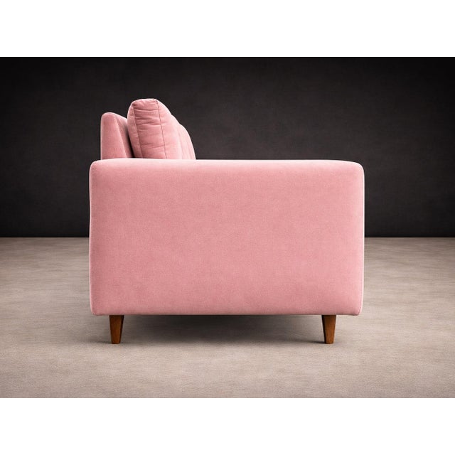 Mid-Century Modern “Rectangular” Four-Seat Sofa in Hardwood & Antique Rose Velvet by Joaquim Tenreiro, Brazil, 1950s - Lot 501 For Sale - Image 3 of 14