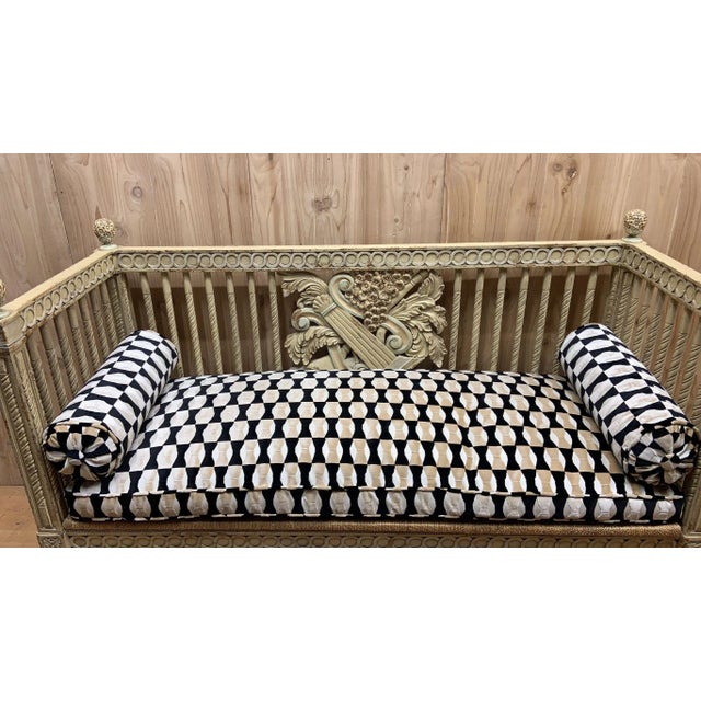 Mid 20th Century Vintage Italian Neoclassical Carved Ornate Settee Newly Reupholstered For Sale - Image 5 of 12