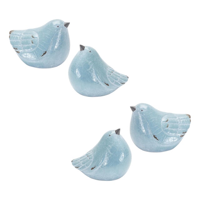 Cracked Terra Cotta Bird Figurine with Distressed Finish (Set of 4) For Sale