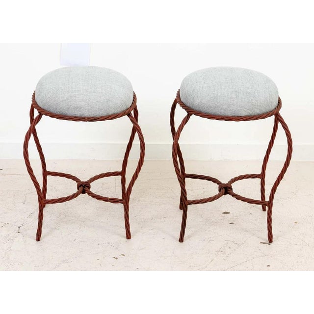 Metal Pair Upholstered Italian Iron Rope Benches For Sale - Image 7 of 7