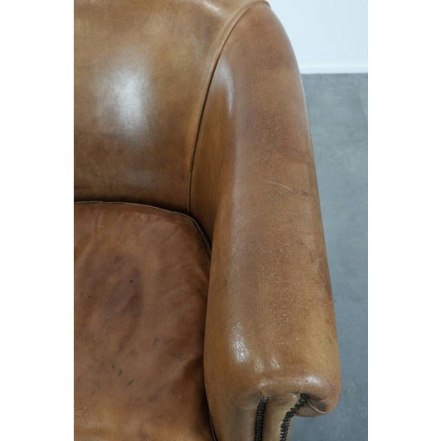 Brown Club Armchair in Light Cognac Sheepskin For Sale - Image 8 of 14