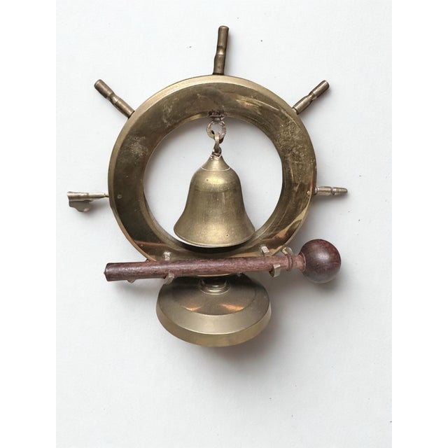 Coffee Vintage Ships Wheel Bell Made of Brass With Wooden Striker For Sale - Image 8 of 8