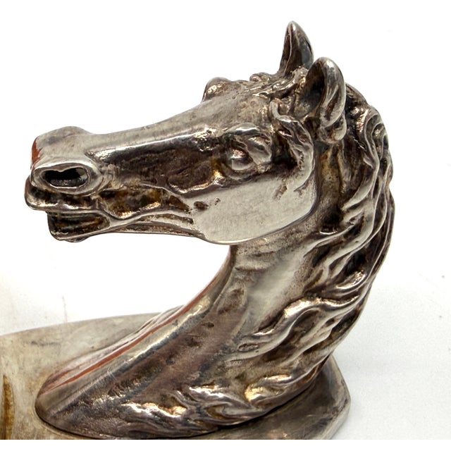 1960’s Hermes Paris Silver Plated Horse Equestrian Magnifying Paperweight W/Box For Sale - Image 14 of 14