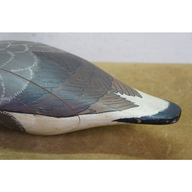 Vintage Hand Carved Wood Crane Egret Wading Bird Sculpture Folk Art Decoy 14" For Sale - Image 6 of 12