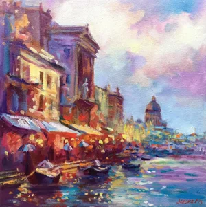 Original Landscape on Canvas Italy Cityscape Painting by Valeriya Serova