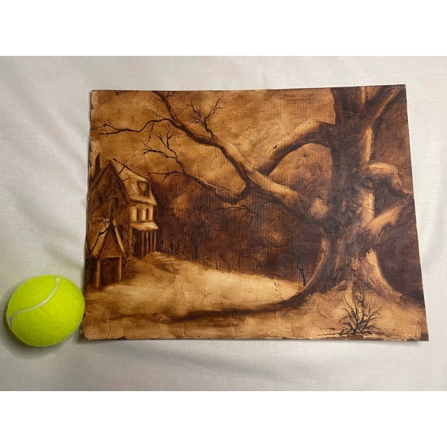 1970’s "The Tree" Bistre Style Oil Painting, Burnt Umber Colors by