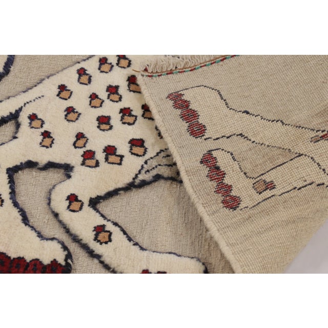 Beige Vintage Gabbeh Pictorial Wool Gift-Sized Rug by Rug & Kilim, 1950-1959 For Sale - Image 8 of 10