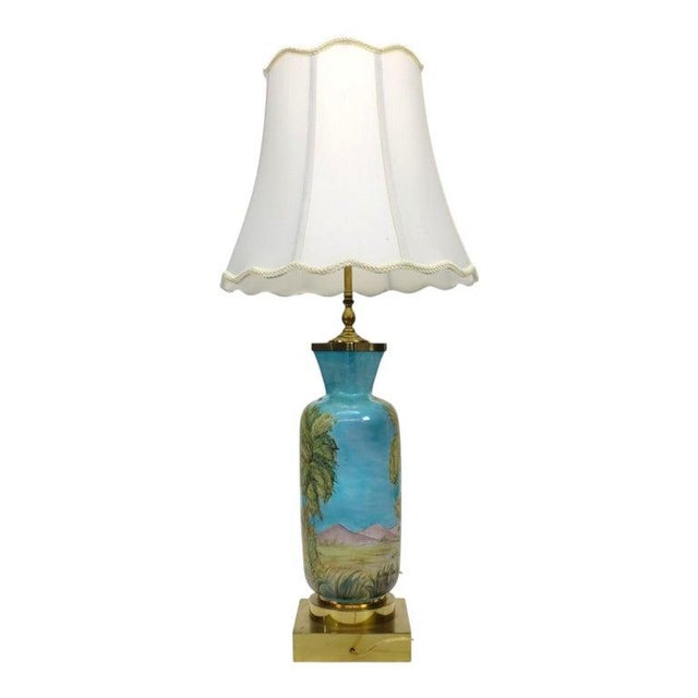Ceramic Vintage Neoclassical Hand Painted Porcelain & Brass Lamp C1940 For Sale - Image 7 of 11