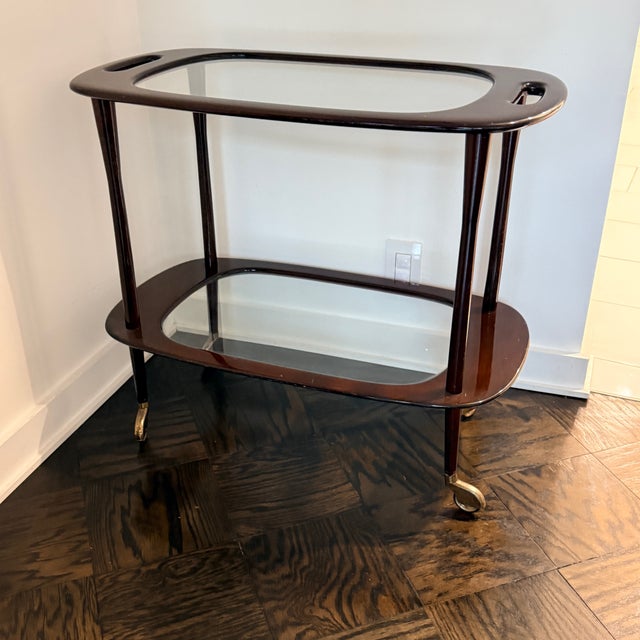 Wood Cesare Lacca Midcentury Mahogany Italian Serving Bar Cart For Sale - Image 7 of 12