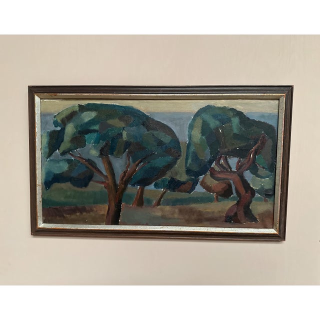 Large Original Swedish Oil on Canvas – “Landskap med träd” by Britta Krüger – Signed – Vintage & Framed – 91 × 53 cm...