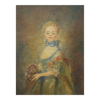 Miniature 'Girl With a Kitten' Oil Painting After Jean Baptiste Perronneau For Sale