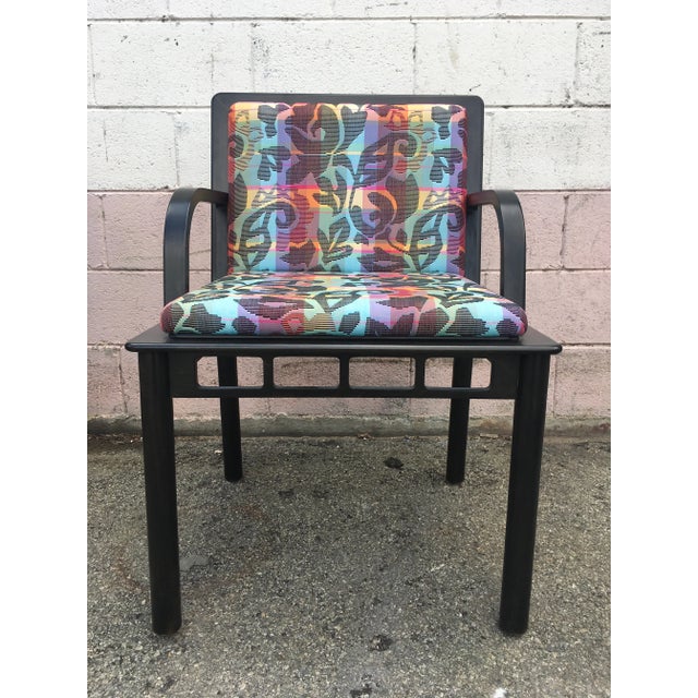 Set of 8 Ettore Sottsass “Bridge” Dining Chairs for Knoll – Postmodern 1988, Original Fabric & Labels For Sale - Image 12 of 13