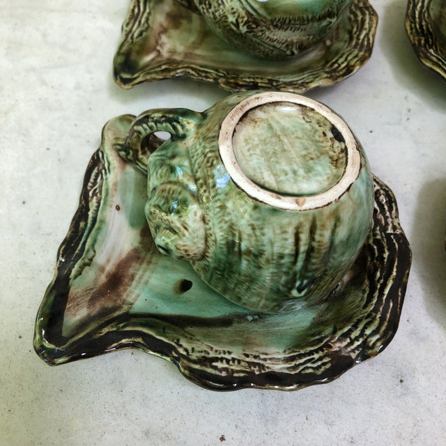 C. 1950 Majolica Shell Cups & Saucers- 8 Pieces For Sale - Image 4 of 6