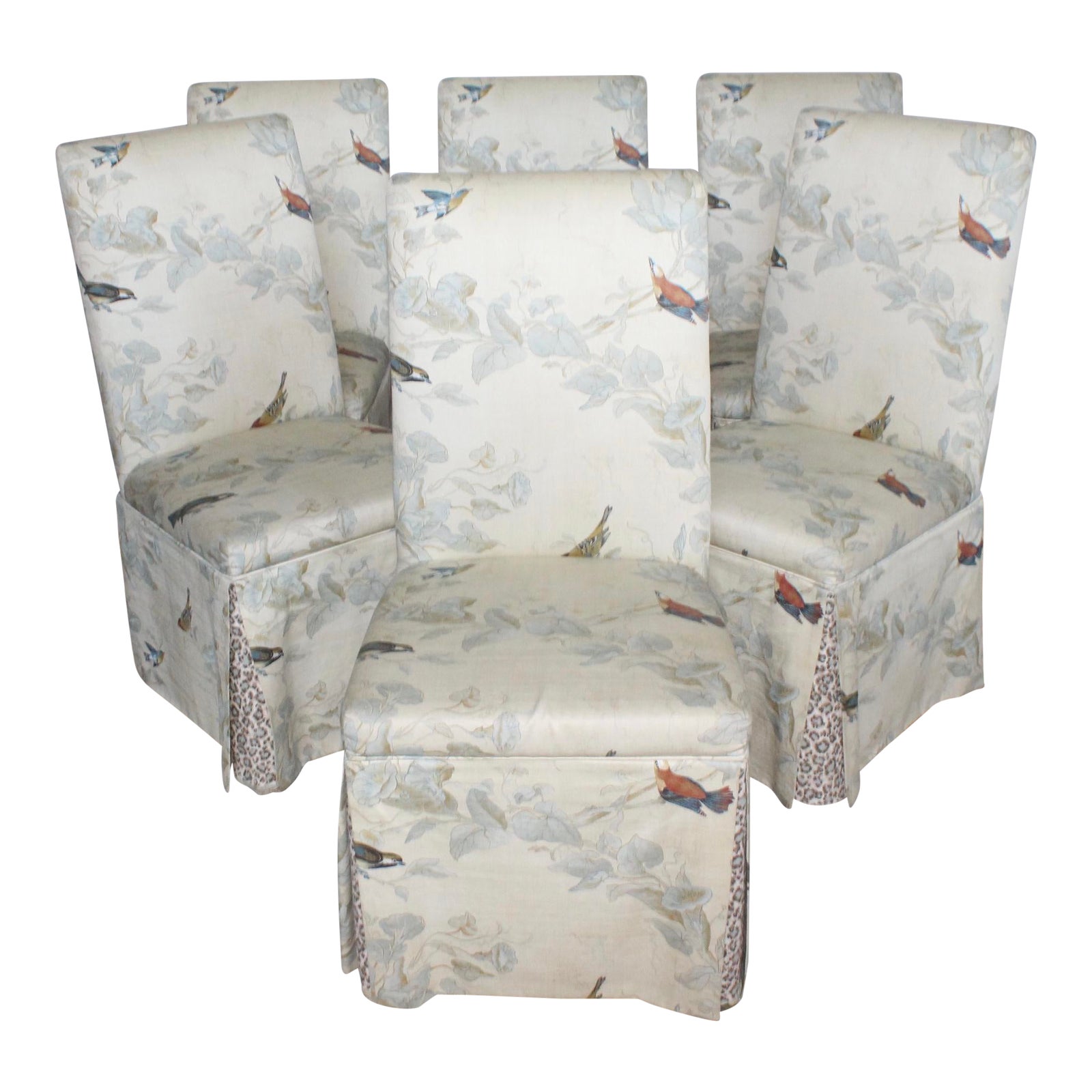 Hollywood Regency French Floral Animal Print Parson Dining Chairs