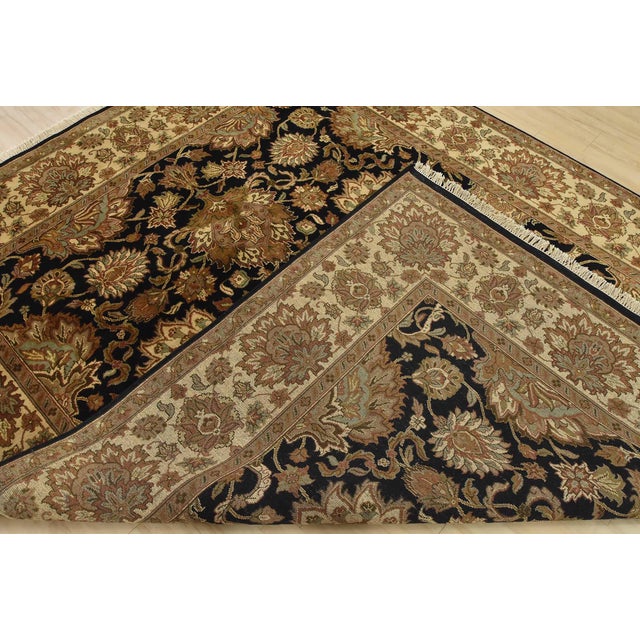 Agra Rug 7’11” X 9’11” Black Wool Traditional Hand-Knotted Oriental Carpet For Sale - Image 13 of 14