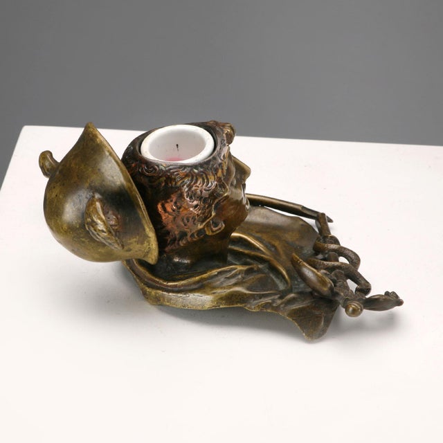 Italian Inkwell in Bronze and Porcelain For Sale - Image 4 of 8