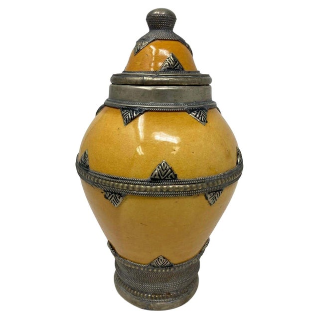 Set of 3 Vintage Moroccan Ceramic Jars with Silver Filigree, 1980 For Sale - Image 10 of 13