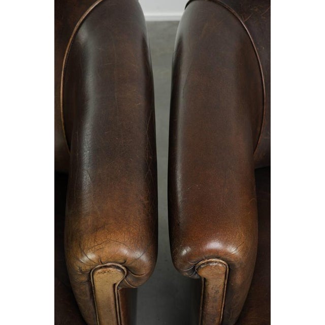 Brown English-Style Club Chairs in Sheepskin Leather, Set of 2 For Sale - Image 8 of 15