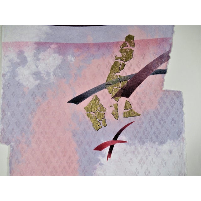 This artwork titled "Cascade" 1991 is a color etching, with embossing and gold addition on handmade paper by noted artist...