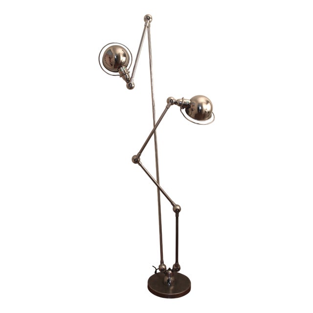 Industrial 2-Light Floor Lamp by Jean-Louis Domecq for Jieldé, 1950s For Sale