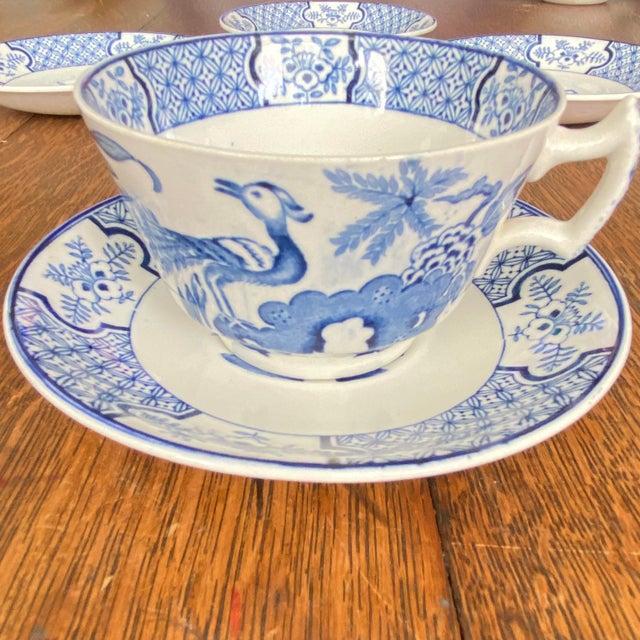 Antique Wood & Sons "Yuan" Pattern Blue and White Transferware Coffee & Tea Set - Mixed Demitasse and Teacup 9 pcs For Sale In Sacramento - Image 6 of 16